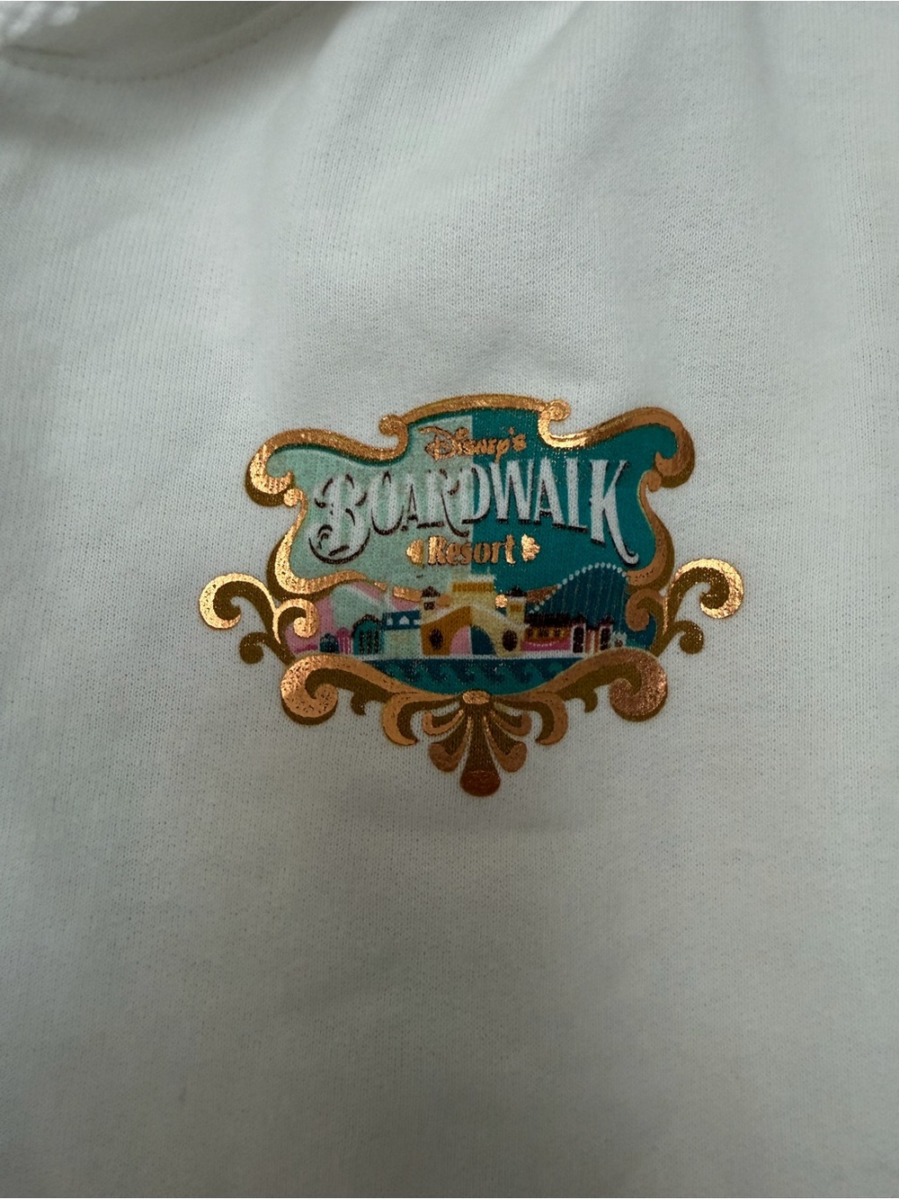 Disneyland White Zip-Up Hoodie with Gold & Teal Boardwalk Resort Logo - Picture 4 of 7